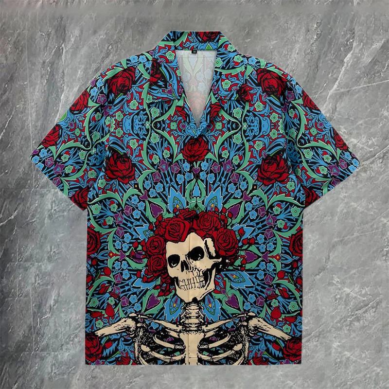 

Skull Print Men Shirt Personality Casual 2026 Fashion Club Party Dress Shirt Camisa Hombre Shirt Men Long Sleeved Shirt For Men