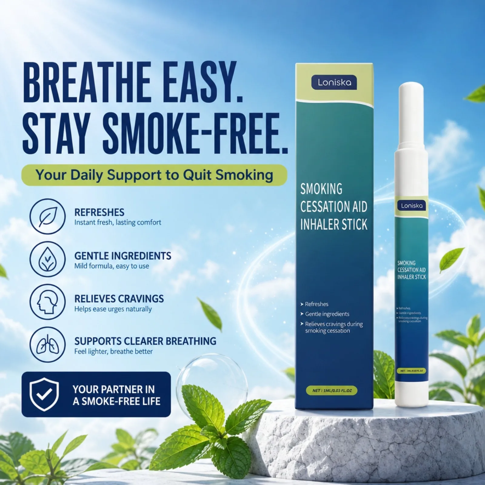 Aromatherapy Inhaler Stick Natural Essential Oil Nasal Inhaler Portable Pocket Size Stress Relief Refreshing Menthol Scent Stick