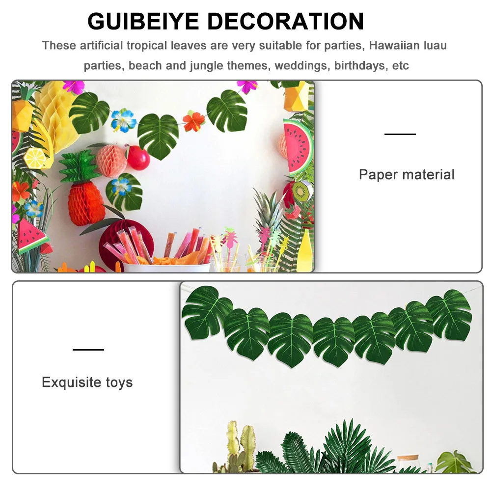 

32Pcs Realistic Artificial Monstera Leaf Decor Hawaiian Party Supplies Tropical Fake Leaves for Wall Table Balloon String and