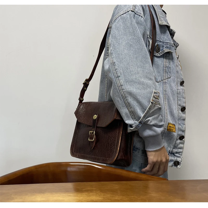 casual luxury handmade high-quality genuine leather men's phone bag fashion party real cow leather small shoulder crossbody bag