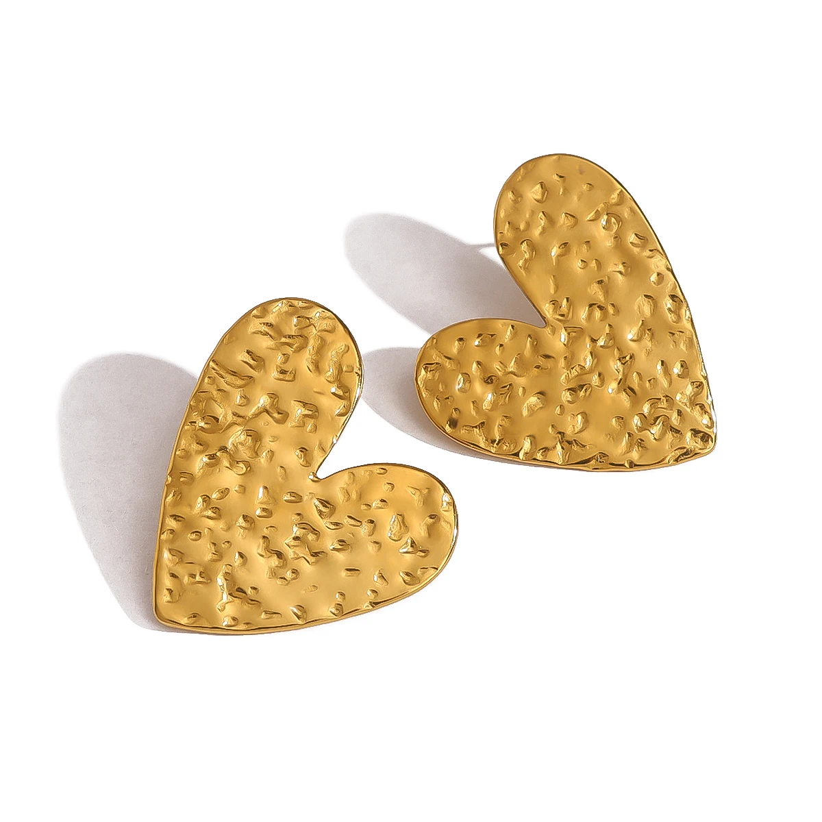WILD & FREE 18K Gold Plated Stainless Steel Heart Stud Earrings for Women Irregular Hammered Texture Trendy Jewelry Waterproof