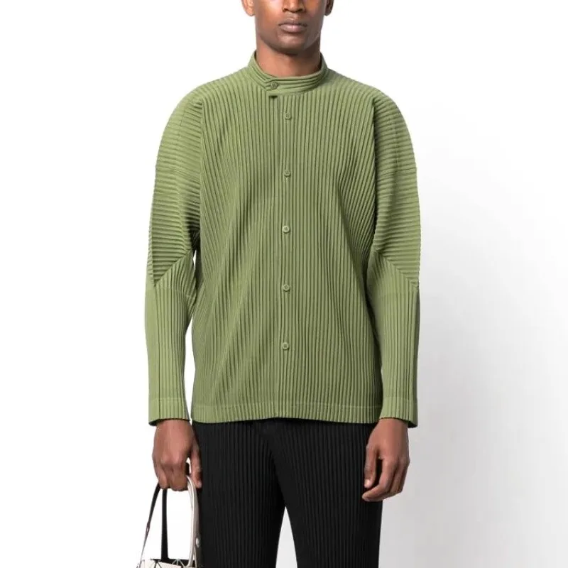 

Japanese Men's Pleated Jacket 2025 Fall New Standing Collar Sports Casual Cardigan Peplum Tops Business Duty Jacket Wrinkle-Free