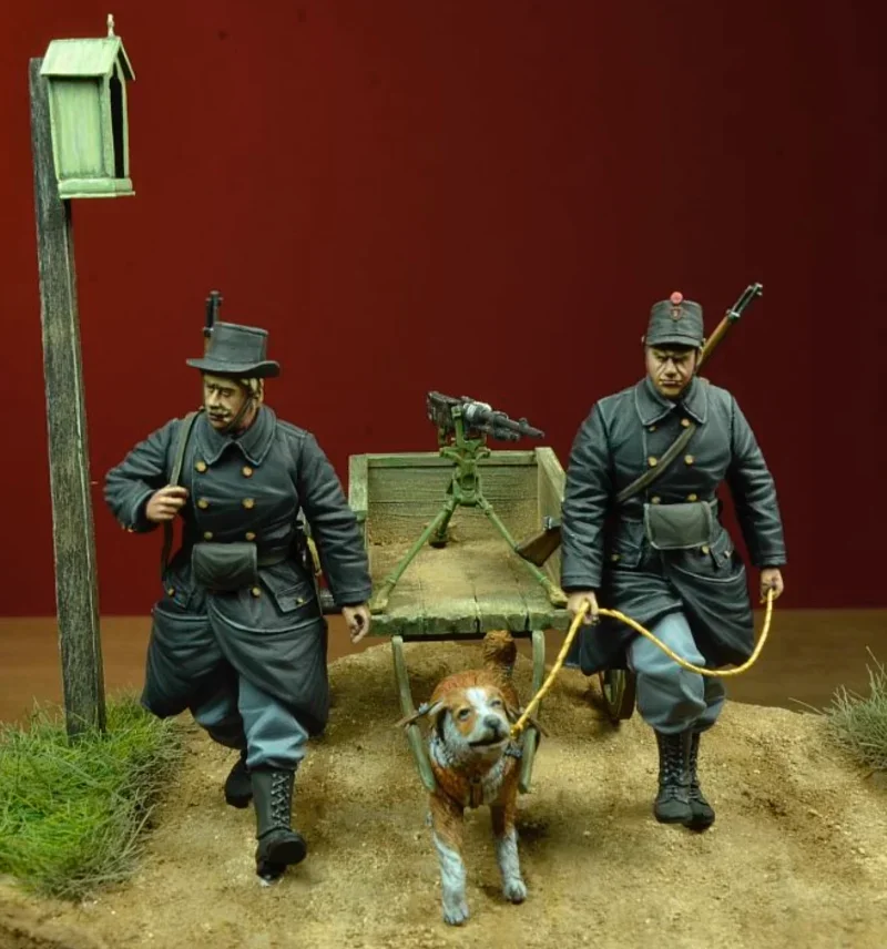 

GK Resin Toy Model Kit 1/35 Hobby Collection Miniature Belgian Army Soldier Two plus Dog Car Unassembled Unpainted 445