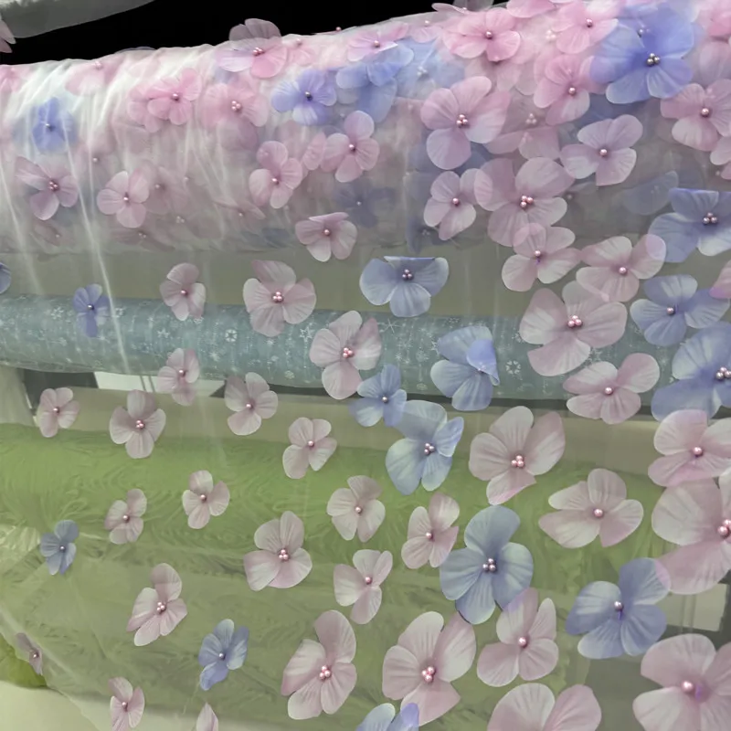 لون عصري ثلاثي الأبعاد زهرة التدرج MeshDIY فستان أداء فستان الزفاف مهرجان الديكور الحجاب الملحقات #3