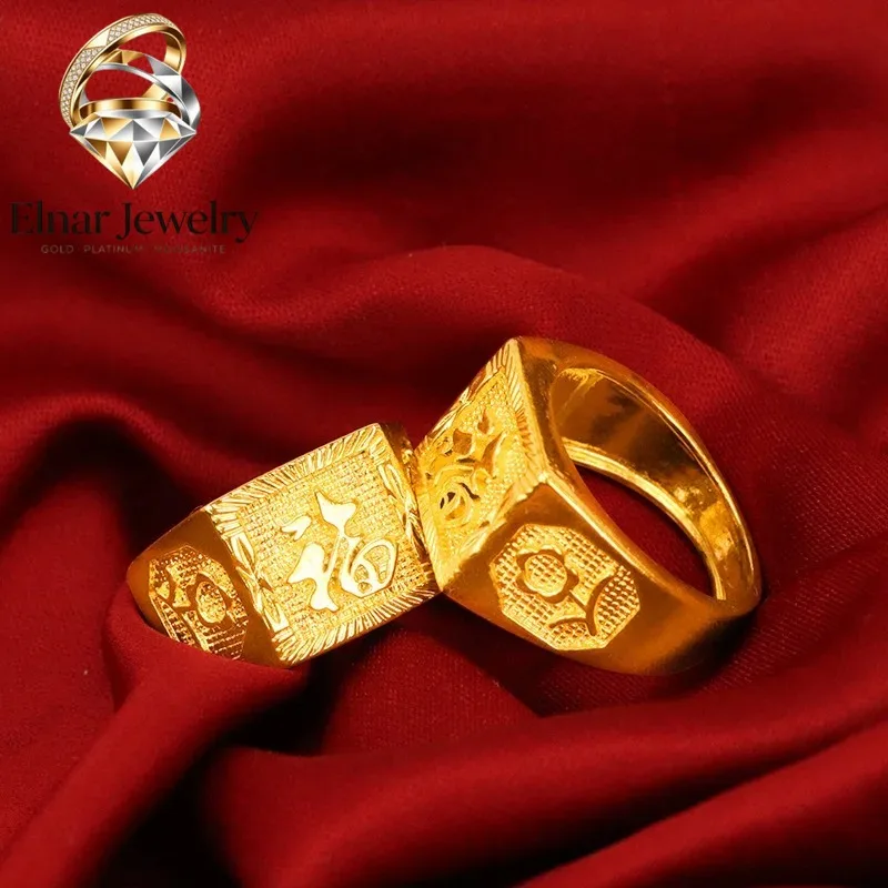 Elnar Jewelry Men's 24K Gold AU999 Closed "Fortune" Ring for Wealth | Titanium-edged with reflective accents, striking for upsca