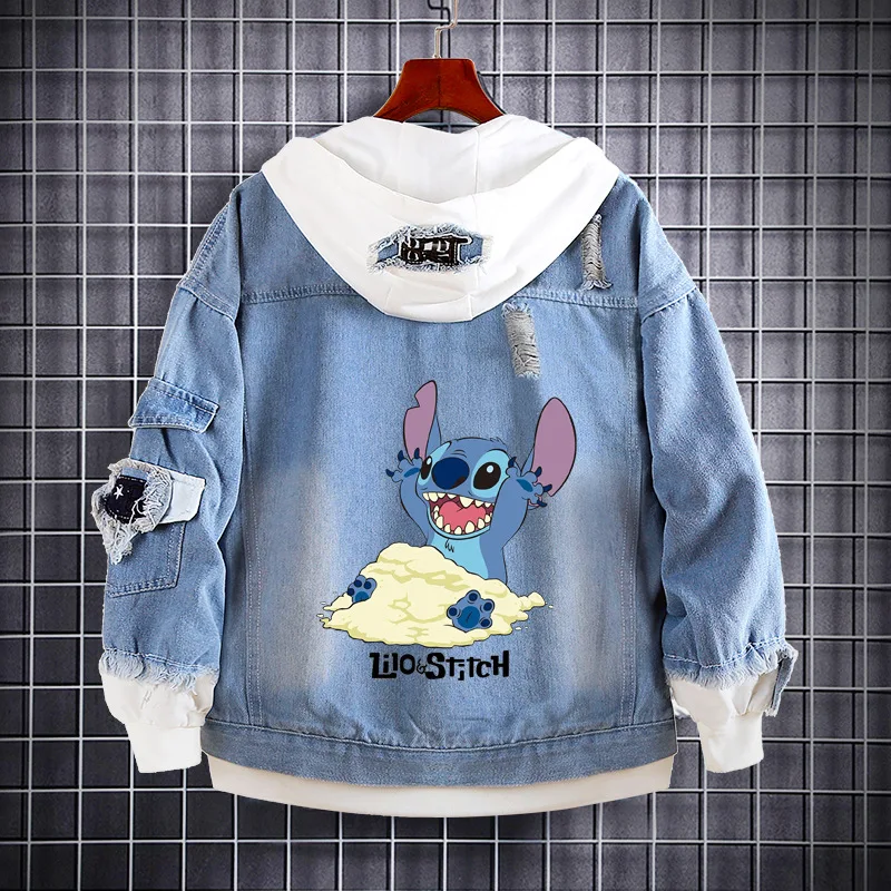 Disney Stitch Kids Denim Hooded Jacket Anime Print Cartoon Cute Casual Sport Loose Jacket Top Boy Girl Jacket Design