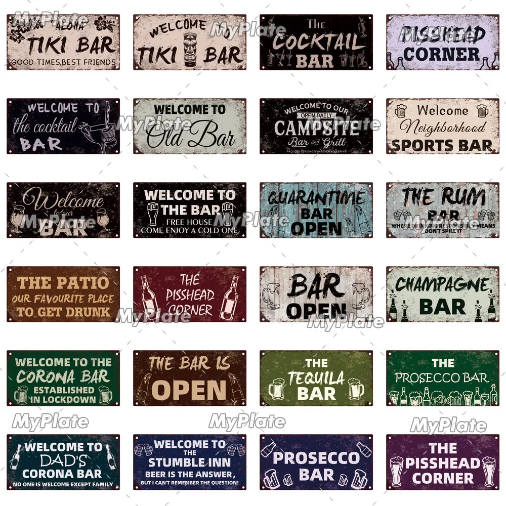 [MyPlate]Welcome To The Bar Wooden Wall Plaque Sign Wood Plate Home Door Wall Deocr Decoration Man Cave Hanging Sign House Gift