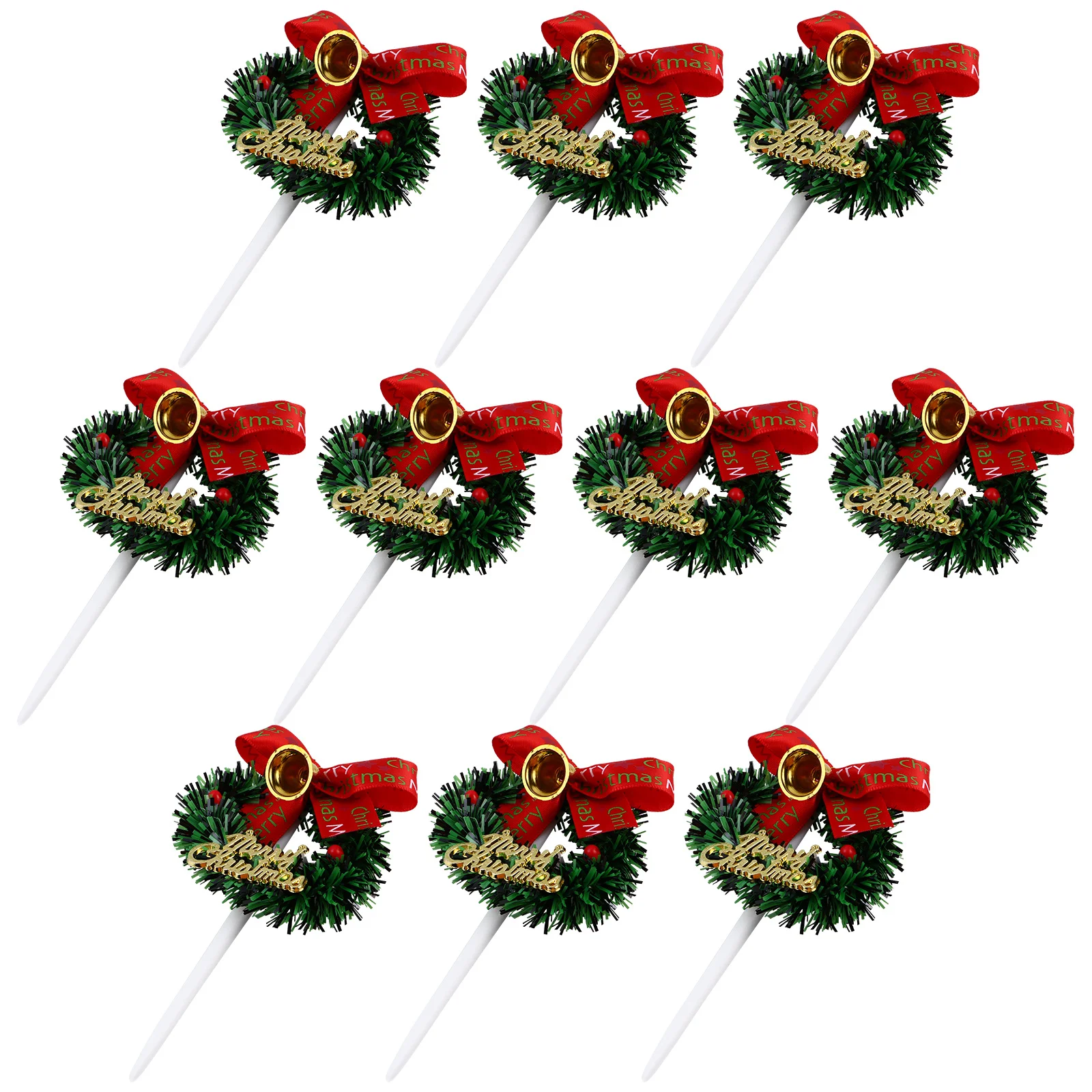 10 pezzi di ghirlande di Natale cake topper bowknot campana inserto forniture per decorare torte per feste di Natale cupcake muffin