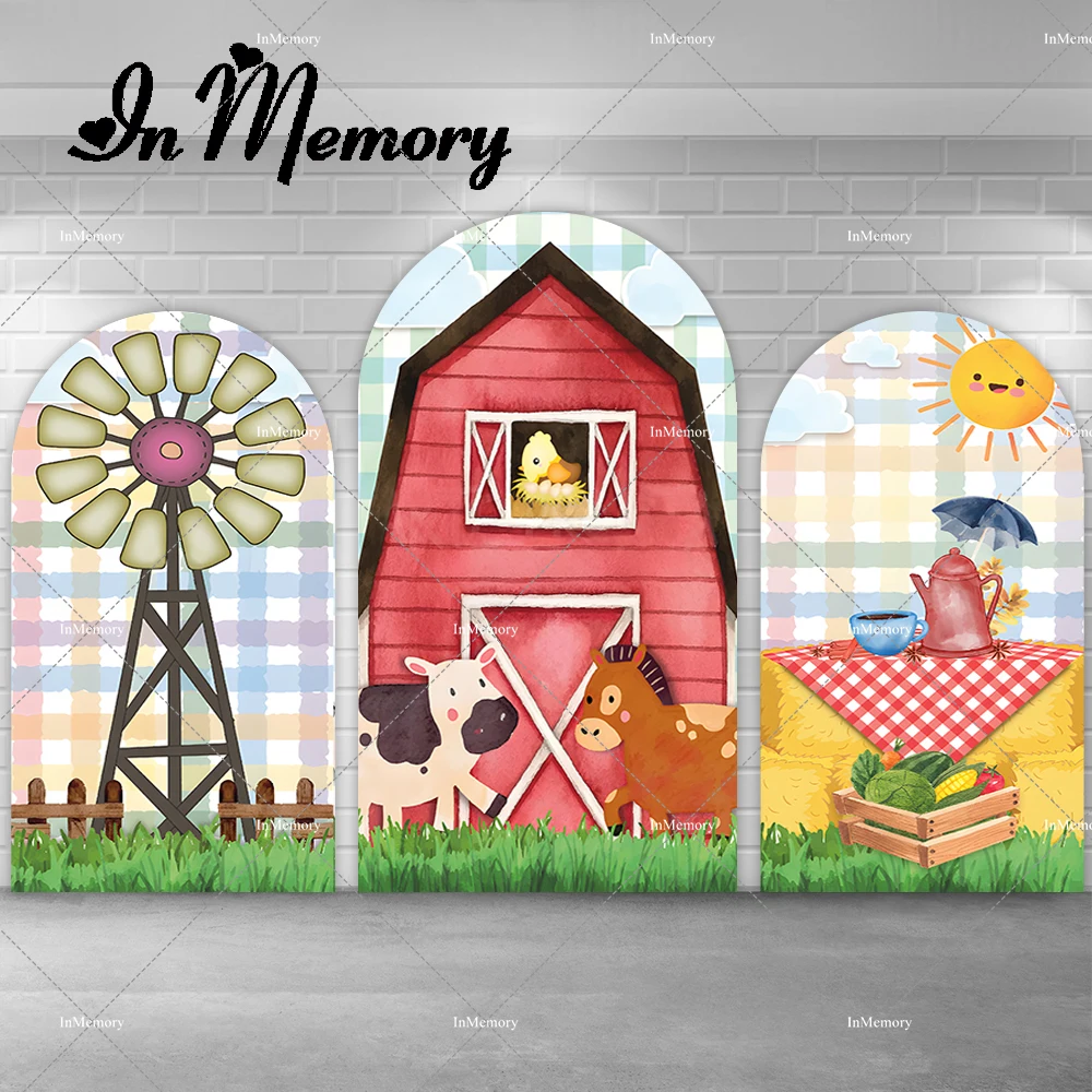 

Cartoon Kids Barn Farm Theme Birthday Arch Backdrop Cover Rural Afternoon Tea Party Chiara Wall Backgrounds Double-sided