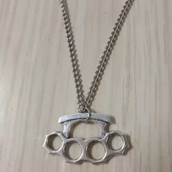 Kpop Five-pointed Star Cross Fairy Dumbbel Hidden Button Brass Knuckle Shape Pendant Necklace Coquette Y2k Jewelry for Women