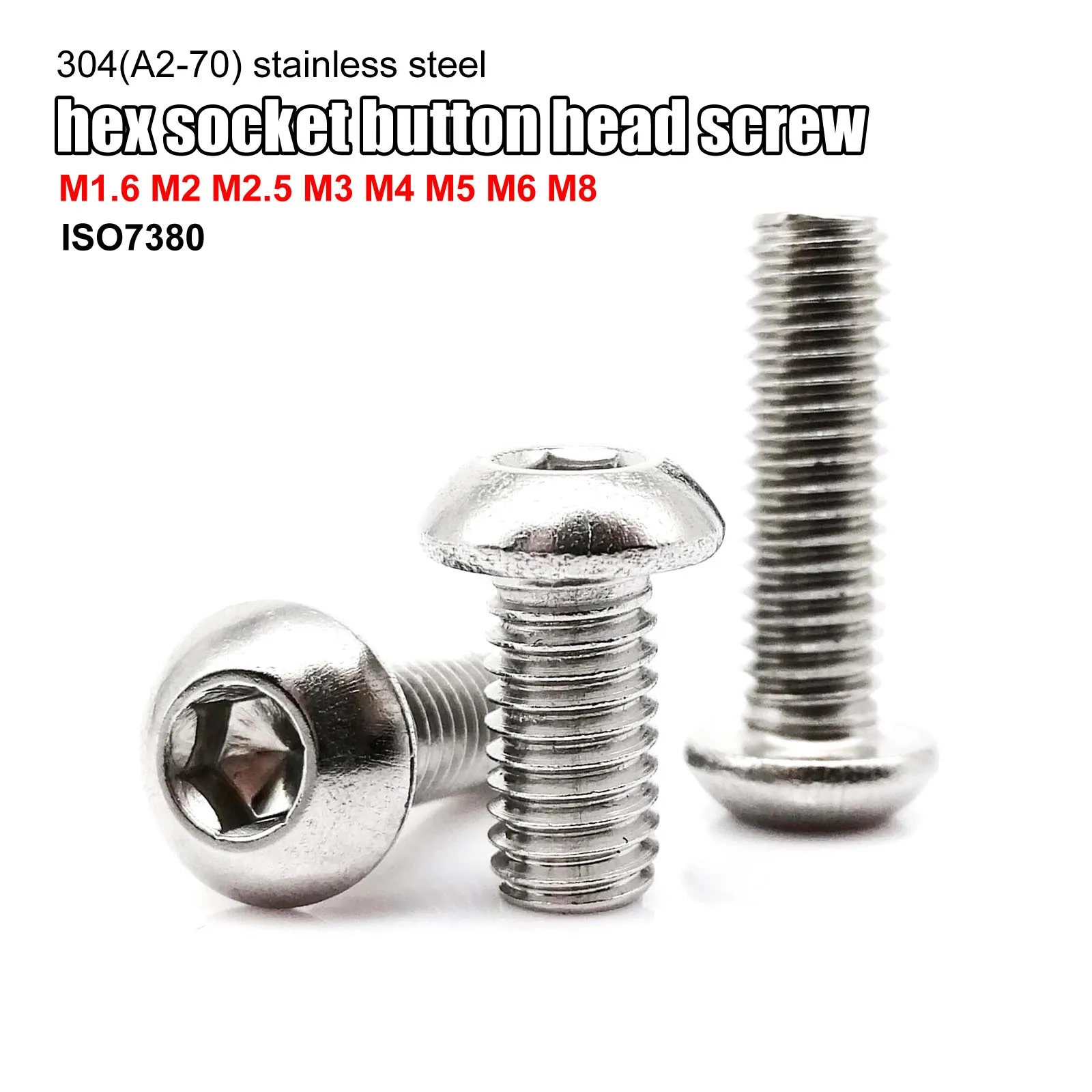 5/10/50 Stück ISO7380 M1,6 M2 M2,5 M3 M4 M5 M6 M8 304 Edelstahl Sechskant Innensechskant Knopf Rundkopfschraube L = 3-100 mm