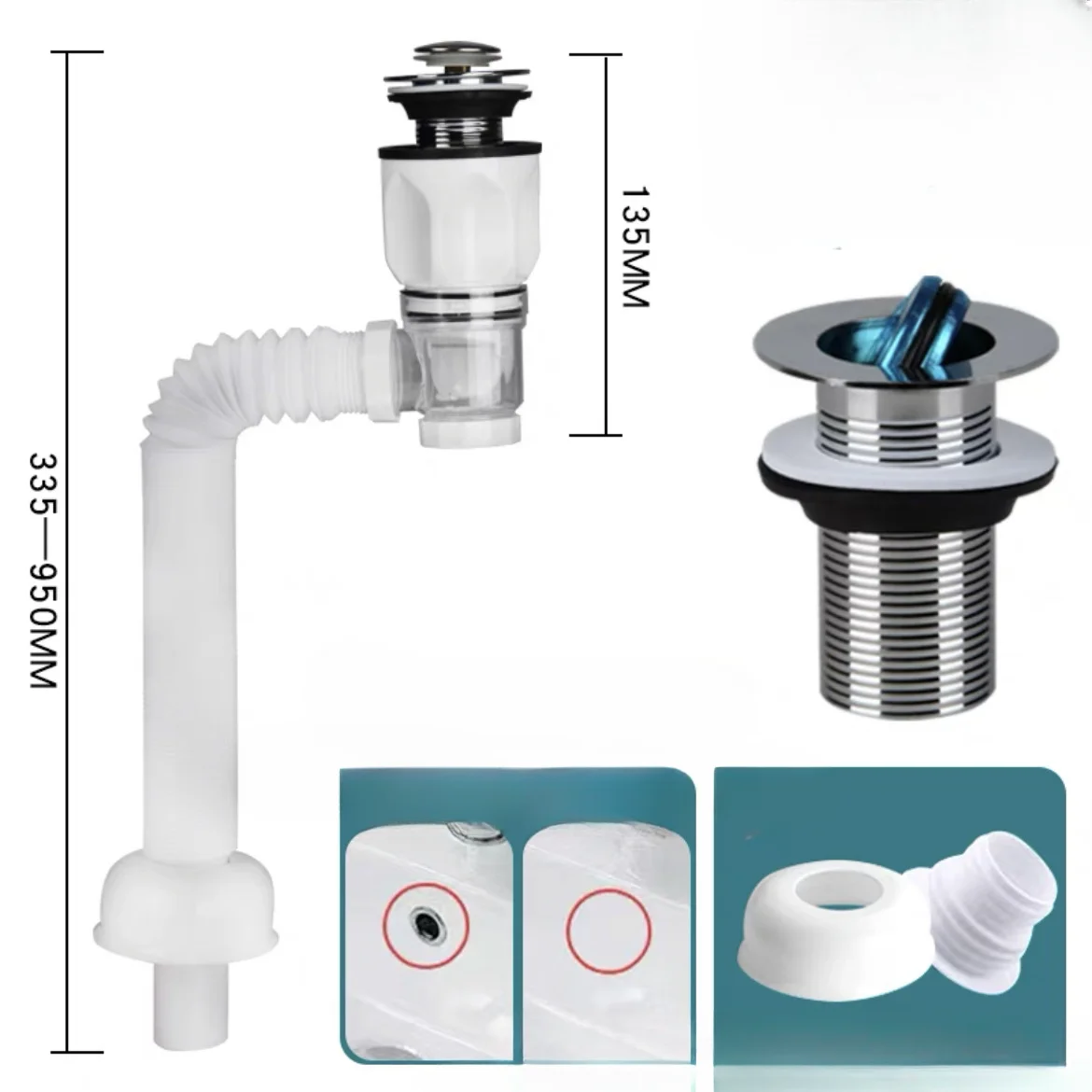 Flip Top Anti-Odor Drain Pipe Set Kitchen Sink Drain Retractable Deodorizing Filter Flexible Downspout Bathroom Anti Clogging