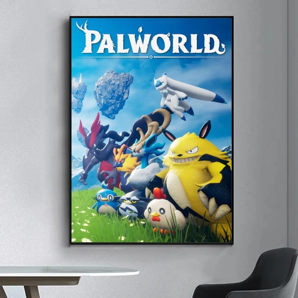 ملصق حائط فاخر من Game P-Palworld لشريط غرفة المعيشة لوحة زخرفية عتيقة في المنتصف