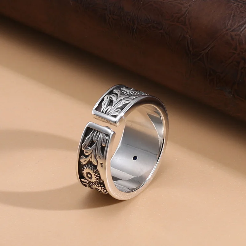 S925 sterling silver ring men's hip hoptrendy distressed retro thai silver ring index finger ring niche design