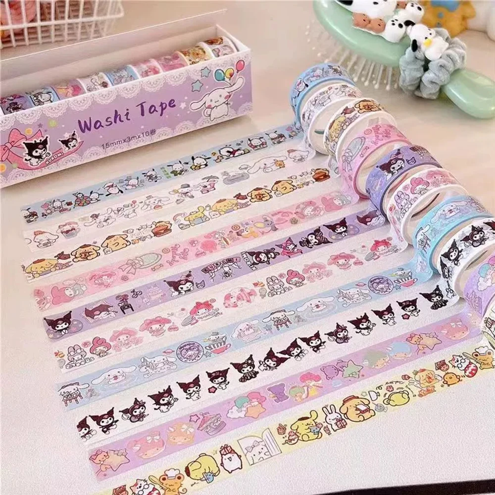 Sanrio Anime Kuromi My Melody Washi Tape Stickers Cute Aesthetic Sticker Guitar Stationery Phone Decoration Toy Sticker for Gift view 2