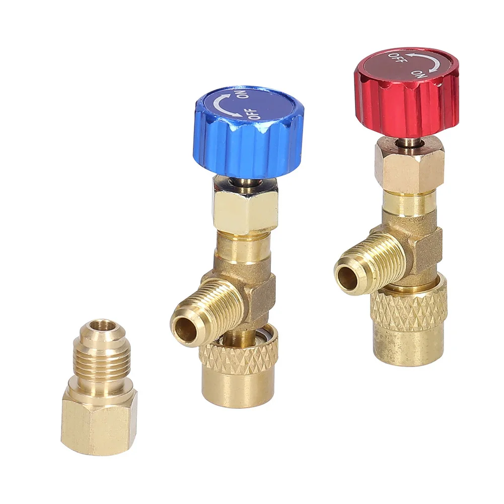 Air Conditioner Safety Valve Set R22 R410 Filling Valve Tool Copper  Safety Valves Set Adapter  5/16 SAE To 1/4 SAE Accessories
