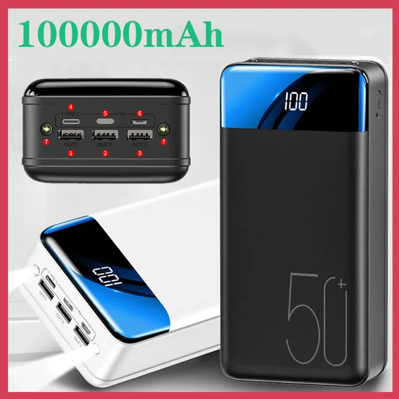 100000mah Power  Bank Fast  Charging  Large  Capacity Power Bank Universal 5V 2.1a Portable LED Light Poverbank Genuine