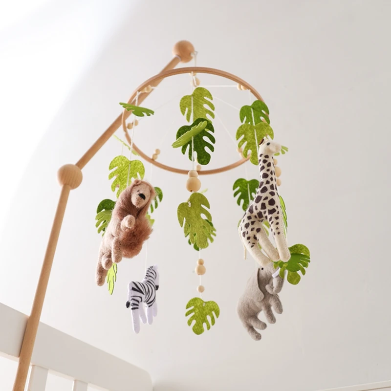 Baby Krippe Mobile Rassel Spielzeug Für 0-12 Monate Cartoon Filz Wald Tier Bett Glocke Hängen Holz Halterung Mobile newbaby Rassel Spielzeug – Detail 4