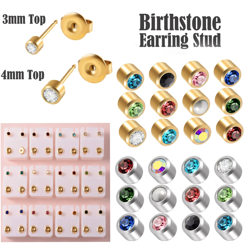 Pair Gold Plated Birthstone Earring Studs Sterile Package CZ Earrings For Piercing Gun Ear Tragus Cartilage piercing jewelry 20G