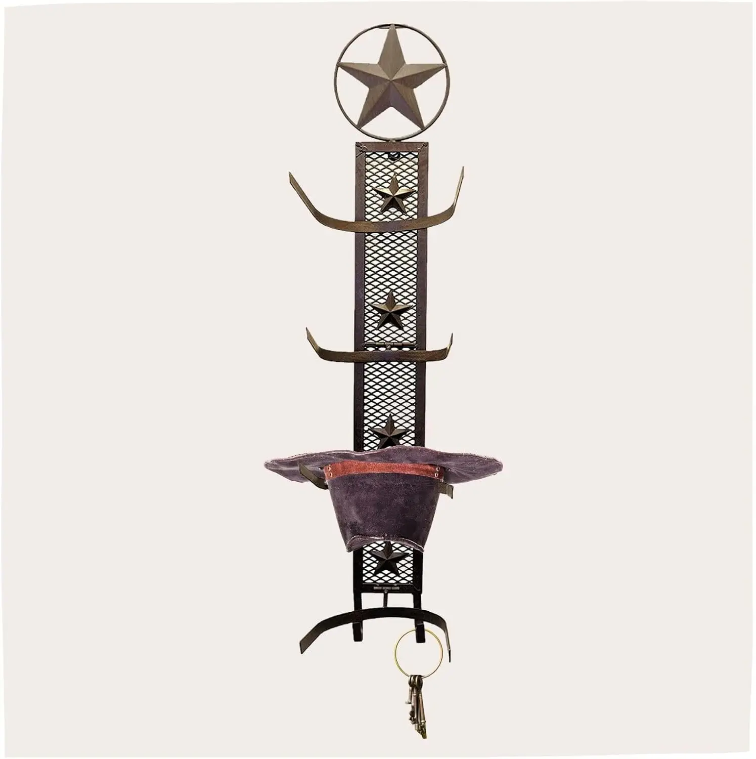 

Metal Star Wall Hat Rack for 4 Cowboy Hats, Foldable Rustic Western Decor with Over-Door Hook