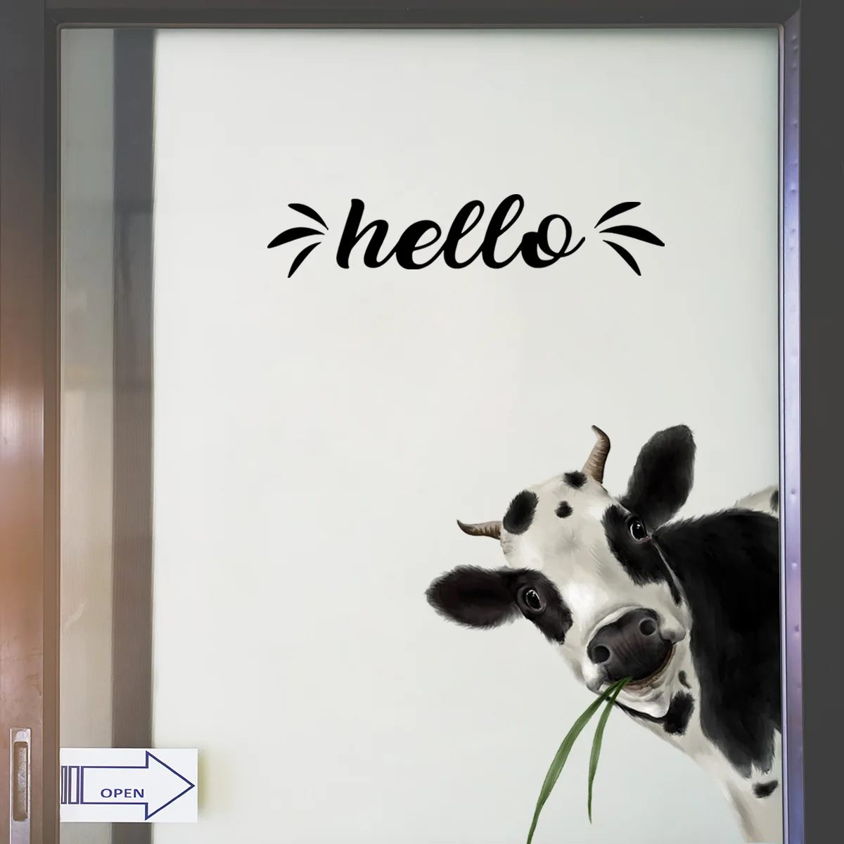 

30*40cm English Slogan Hello Cow Cartoon Wall Sticker Fridge Animal Background Wall Restaurant Decoration Mural Wall Sticker