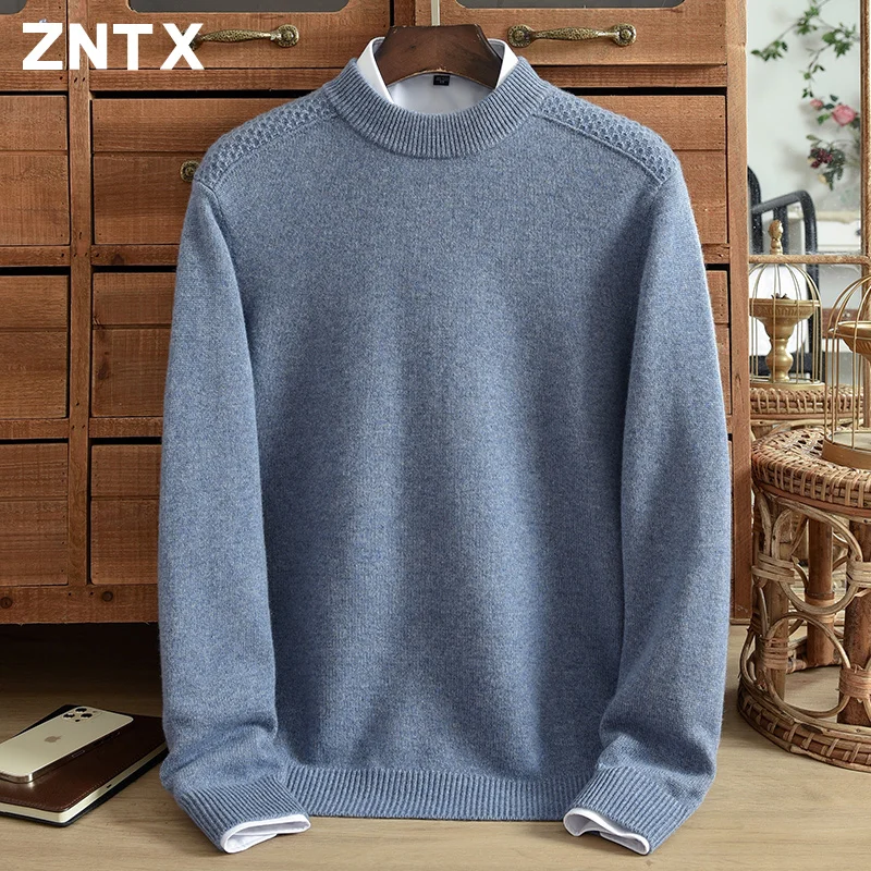 

New winter pure cashmere sweater men's thick half turtleneck base casual knit warm pullover sweater middle-aged large size