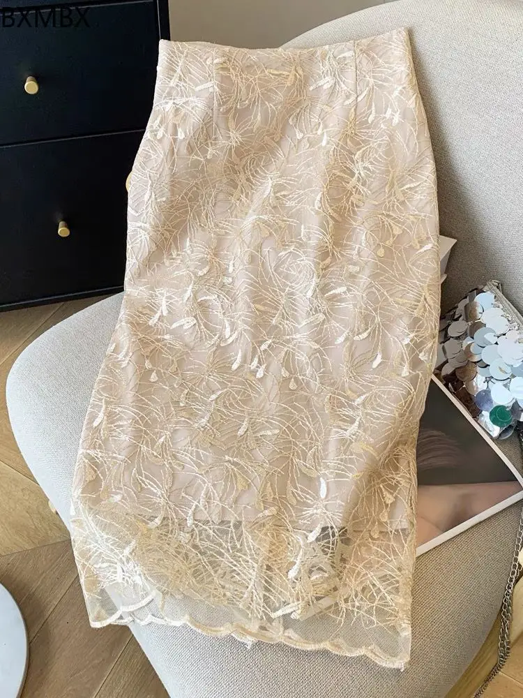 

2025 high-grade lace skirt high waist three-dimensional embroidery high-grade high-end retro one-step skirt hip skirt