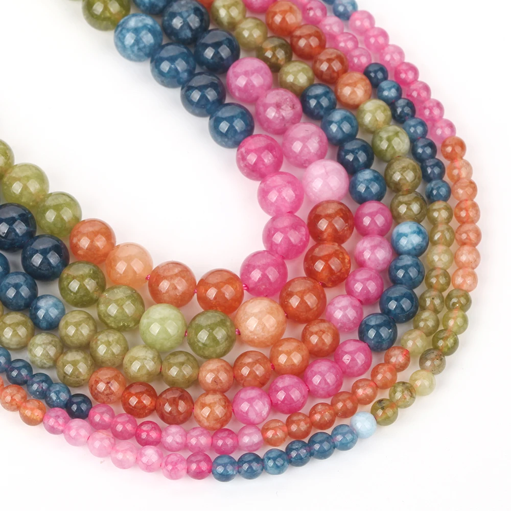 Natursteinperlen, 4–8 mm, mehrfarbig, Chalcedon, rund, lose Abstandsperlen für die Schmuckherstellung, DIY-Armbänder, Ohrringe, Zubehör