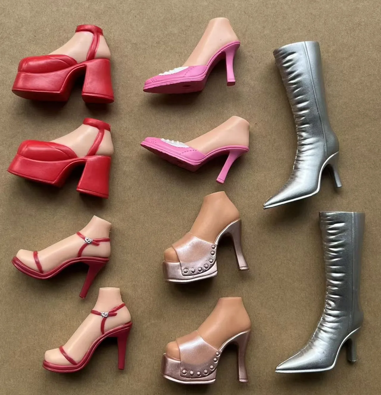 Scarpe Classiche per Bambole da Ballo 2001 con Tacco Spesso, Collezione Rara, Stivali e Sandali per Bambole, Marrone, Nero, Rosso, Argento, Beige, Decorazioni per Bambole