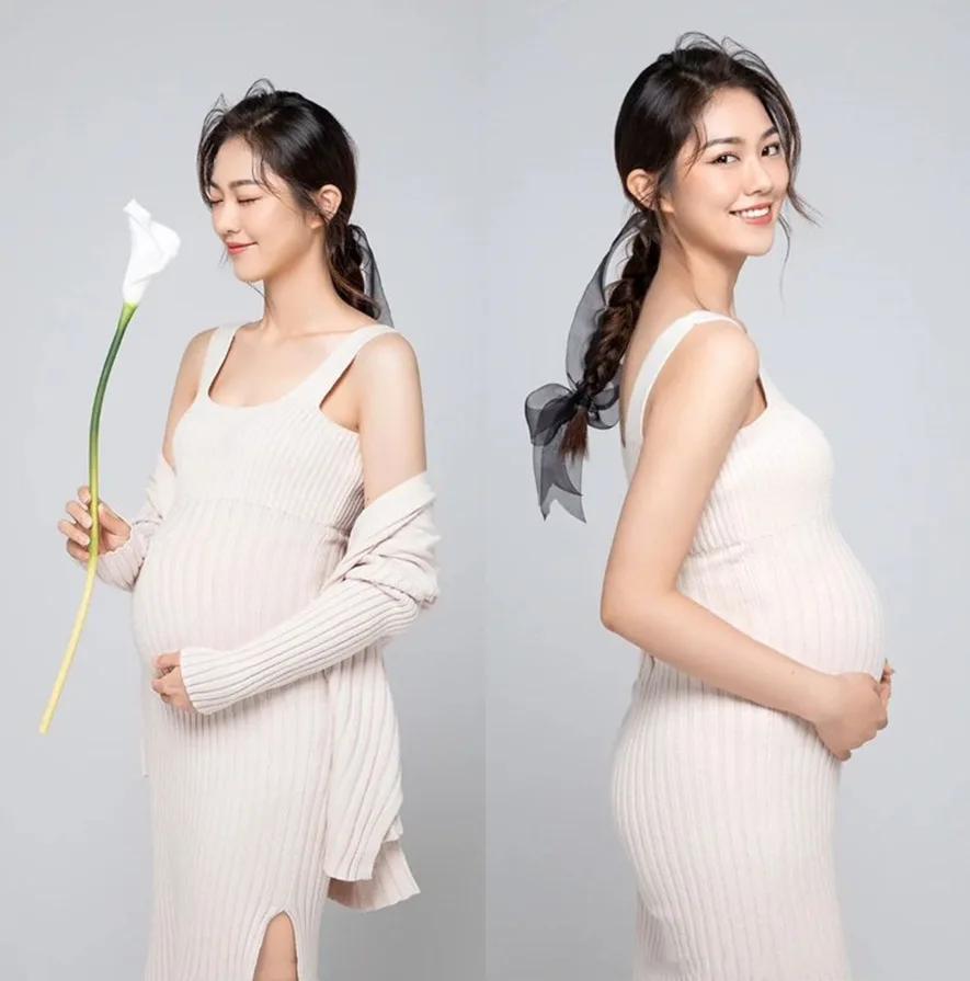 

Women Photography Props Maternity Skinny Dresses Elegant Tank Knitting Pregnancy Dress Cardigans Studio Photoshoot Photo Clothes