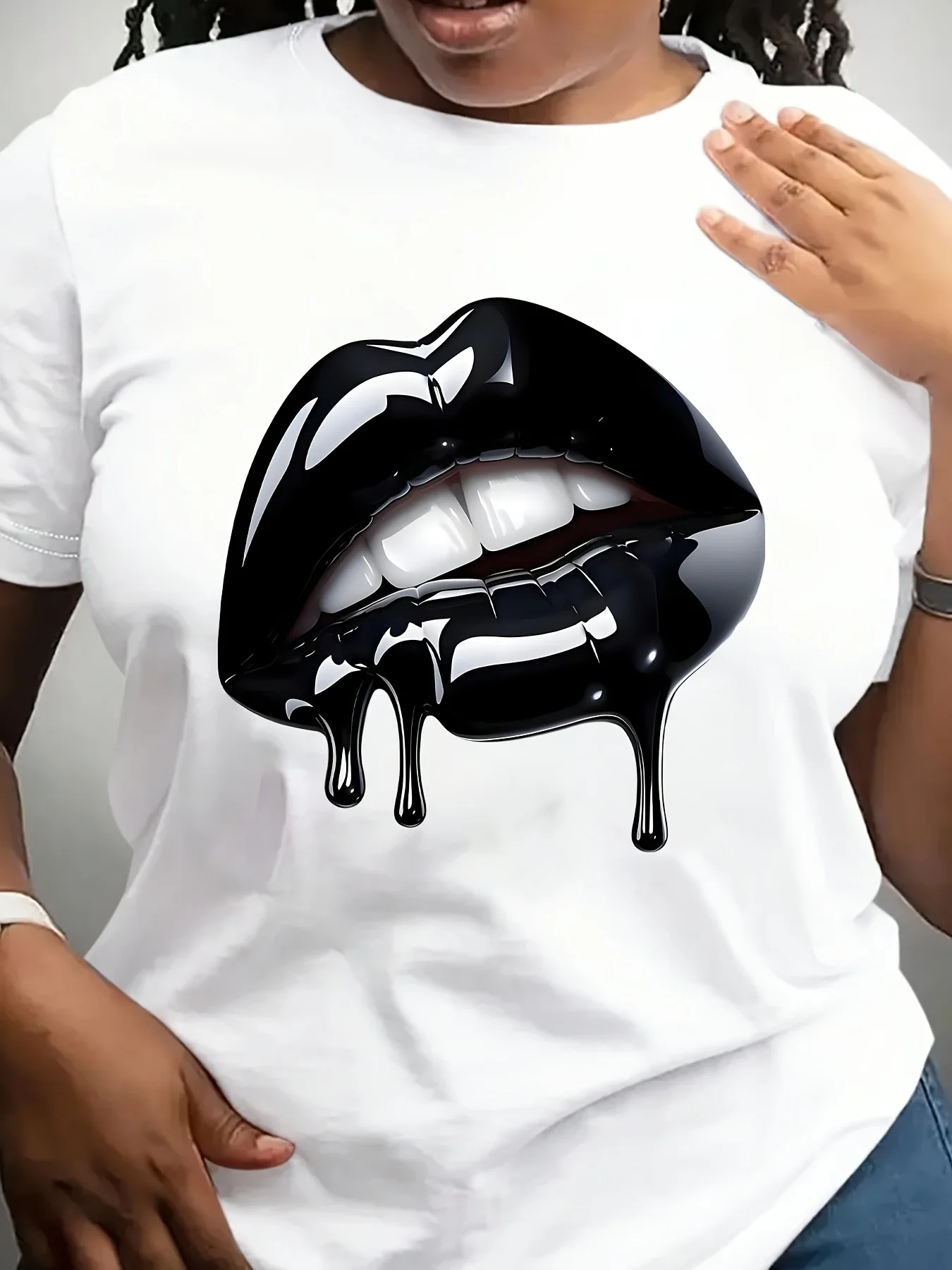 T-Shirt à manches courtes imprimé à lèvres, grande taille, pur, décontracté, respirant, très adapté à un usage quotidien