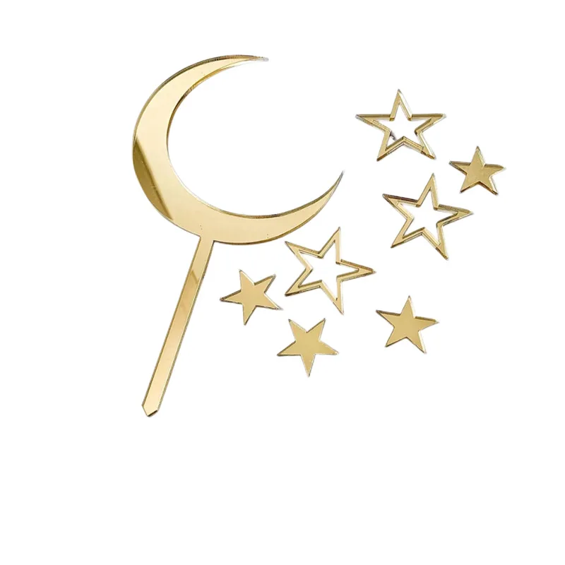 Gold Acrylic Moon Stars Wedding Cake Topper Happy Birthday Cake Topper for Girls Birthday Party Cake Decorations Baby Shower