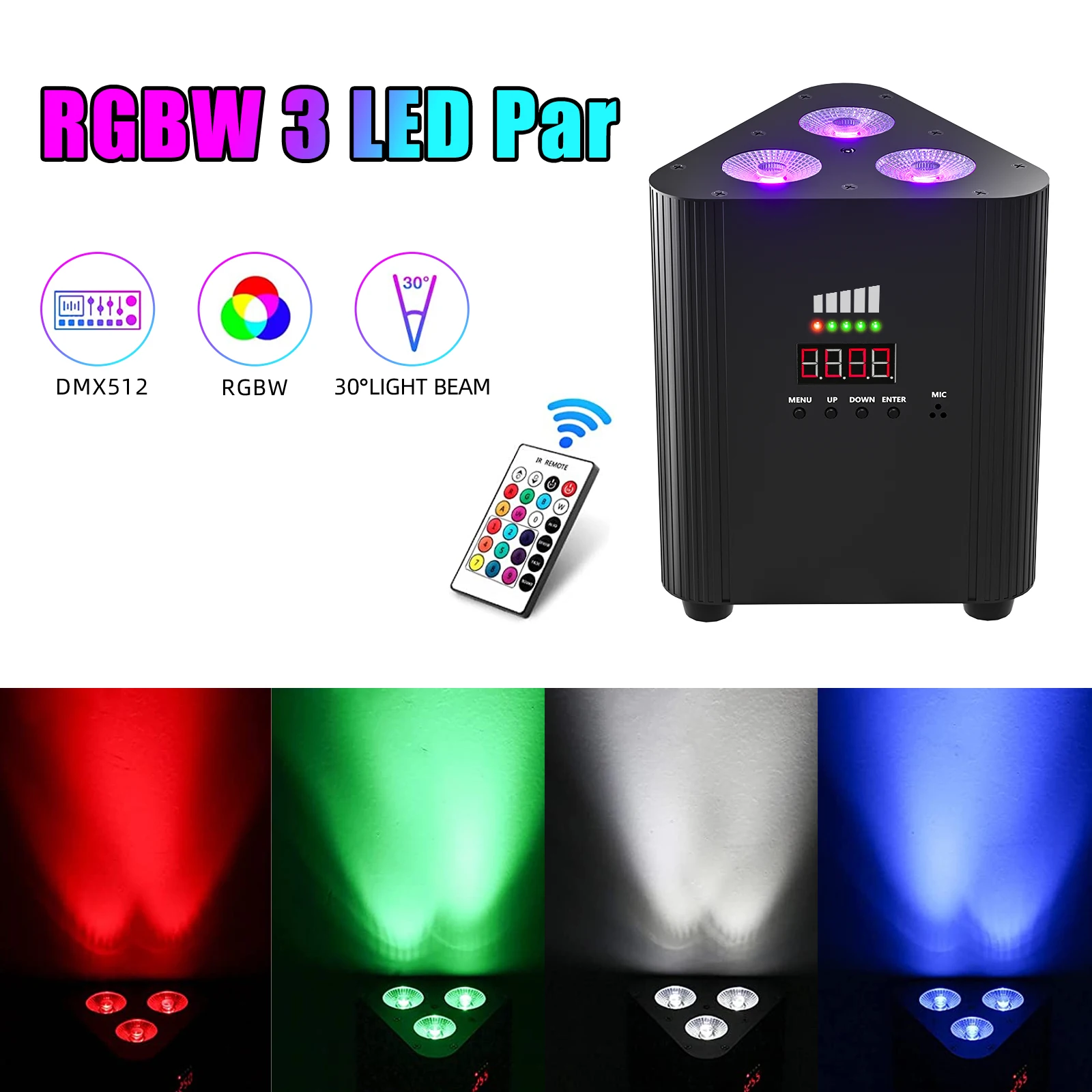 2PCS RGBW LED Battery Par Light 4-in-1 Dyeing Lights Wall Wash Light Stage Lighting Effect for Party Concert Wedding Theater