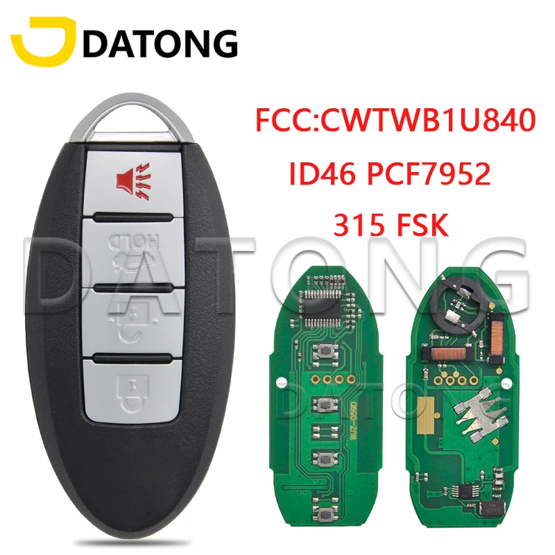 Datong World 285E3-3AA0A CWTWB1U840 ID46 315MHz Car Remote Key For Nisan Versa Sentra Leaf 2013-2019 Replacement Smart Card