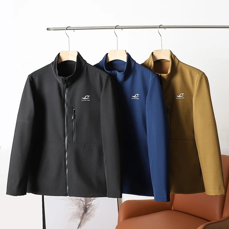 

Men's Stand Collar Jaet Outdoor Soft ell Cosite Fce Spring Autumn Versatile Long Sve Stand Fit Faion Urban