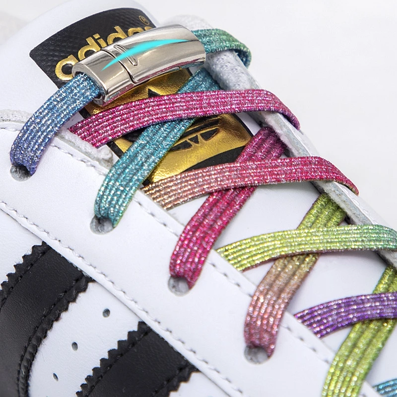 Magnetic Lock Shoelaces without ties Rainbow Elastic Laces Sneakers No Tie Shoe laces Kids Adult Flat Rubber Shoelace for Shoes