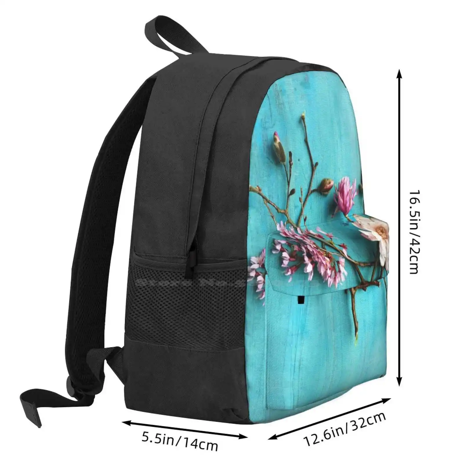 Flowers Of Spring Hot Sale Schoolbag Backpack Fashion Bags Spring Still Life Colorful Happy Aqua Turquoise Blue Floral Flowers image 3