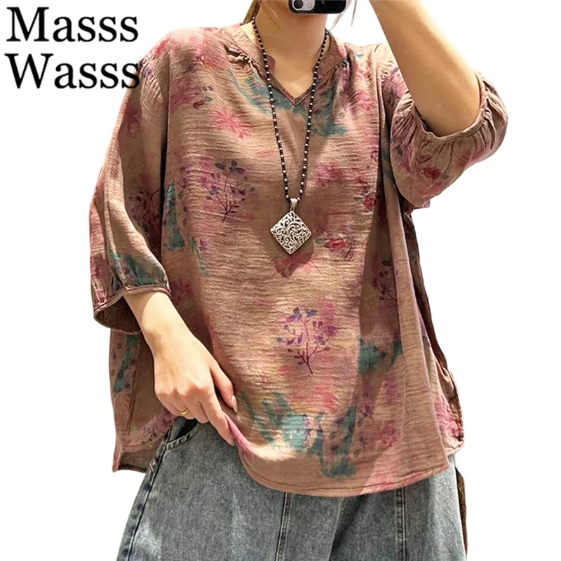 

Masss Wasss Japanese Design Fashion Floral Tops Females 2026 Vintage Luxury Floral Shirts Womens Summer Classic Leisure Blouses