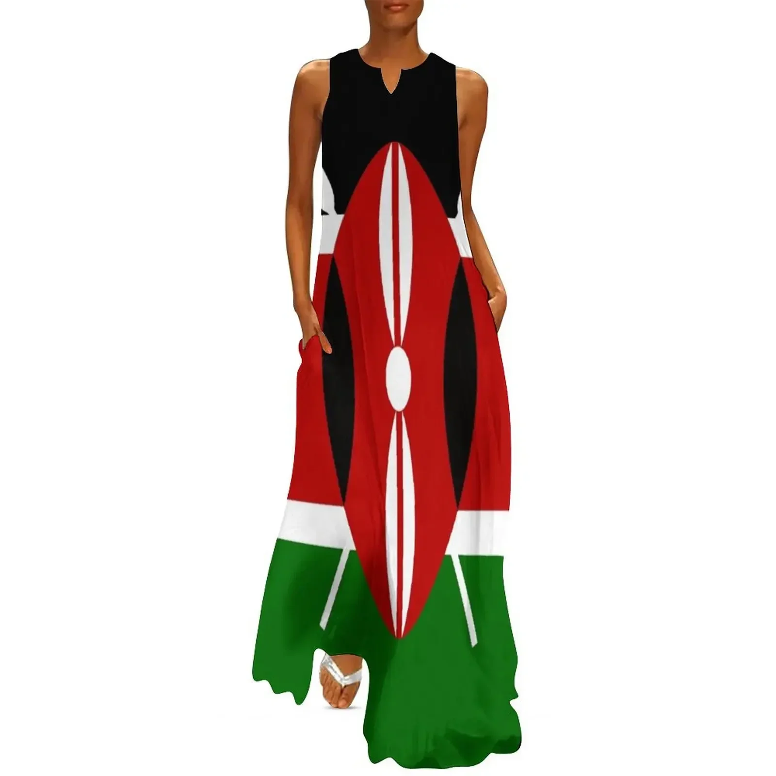 

Kenya: Kenyan Flag Long Dress Women's dress Casual dresses Summer skirt Dress