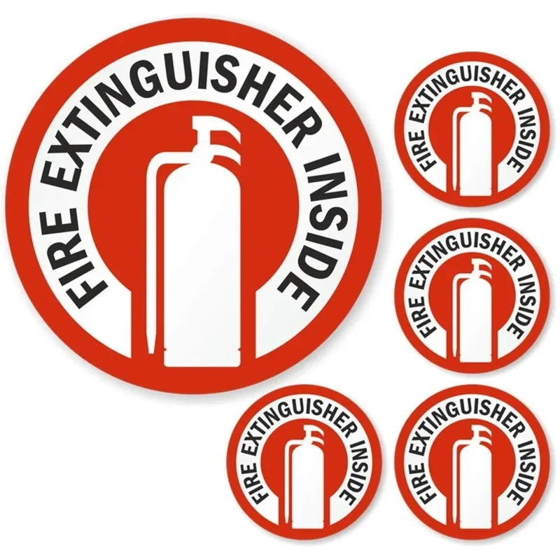 6Pcs Fire Extinguisher Label Sticker Used for Office Safety Pet Warning Signs Bright Red and White Durable Vinyl Adhesive