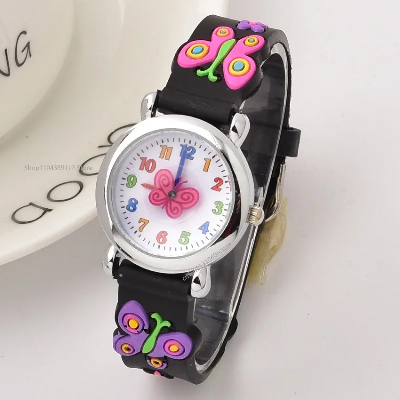 Watch for Kids 3D Cartoon Butterfly Rubber Quartz Wristwatch Student Girls Colourful Cute Watches Boys Gift Clock Reloj Niño