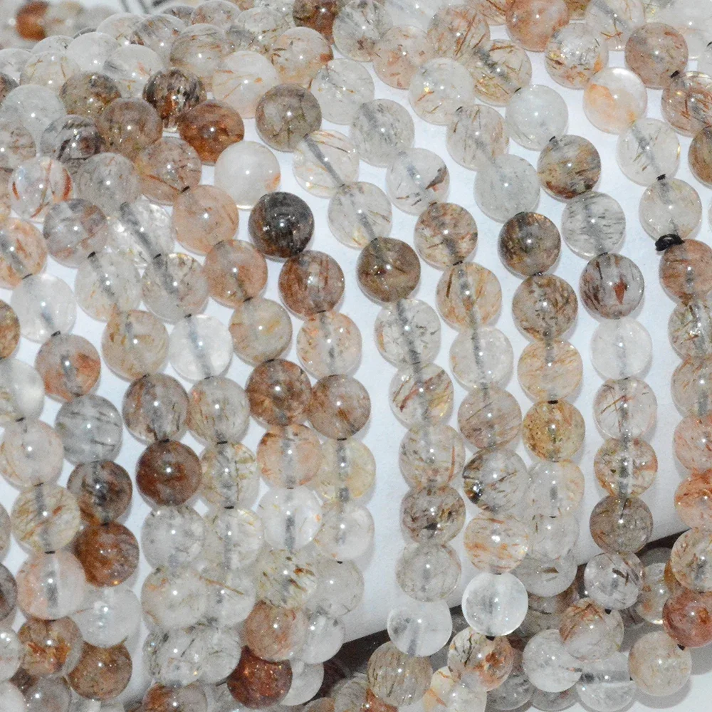 Natural Brown Rutilated Quartz Loose Round Beads 5.5mm-5.8mm