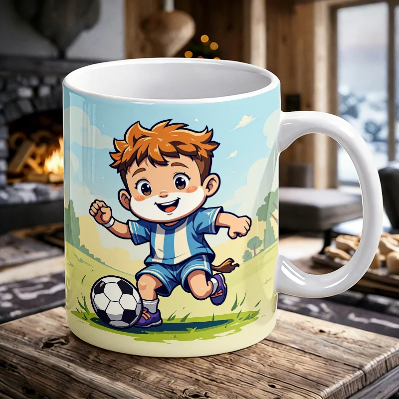

Cute Cartoon Boy Playing Football Ceramic Mug, Coffee Cup,Milk Cup, Office Tea Cup,Drinking Cup, Gift for Friends,Fade-Resistant