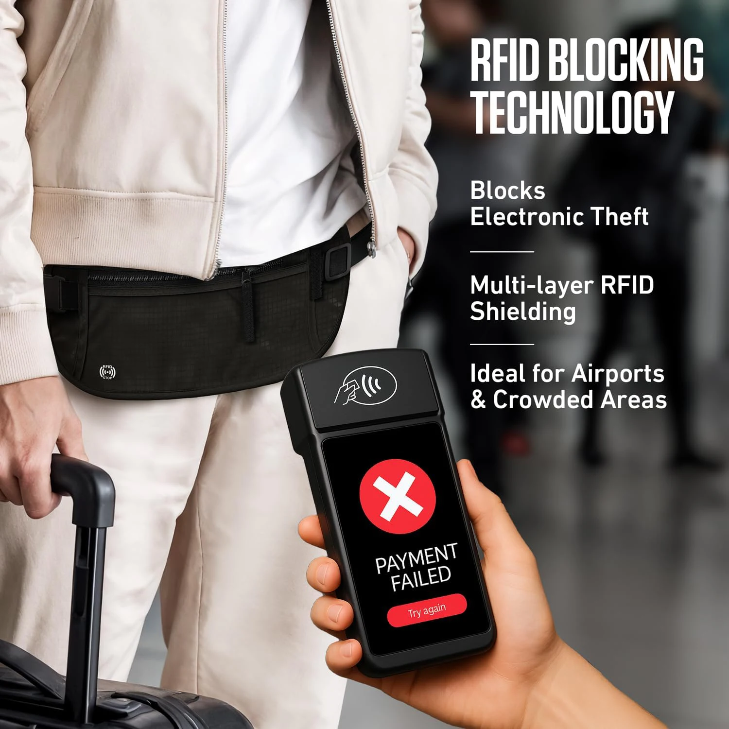 Cinturón de dinero de viaje-bolsa de viaje delgada con bloqueo RFID para proteger efectivo, tarjetas de crédito y documentos de viaje