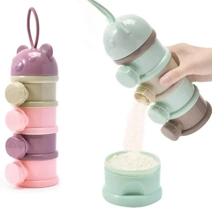 Snack Container Cereal Cartoon Infant Milk Powder Box 4Layer Bear Style Portable Multiple Openings Baby Food Storag Box Toddle