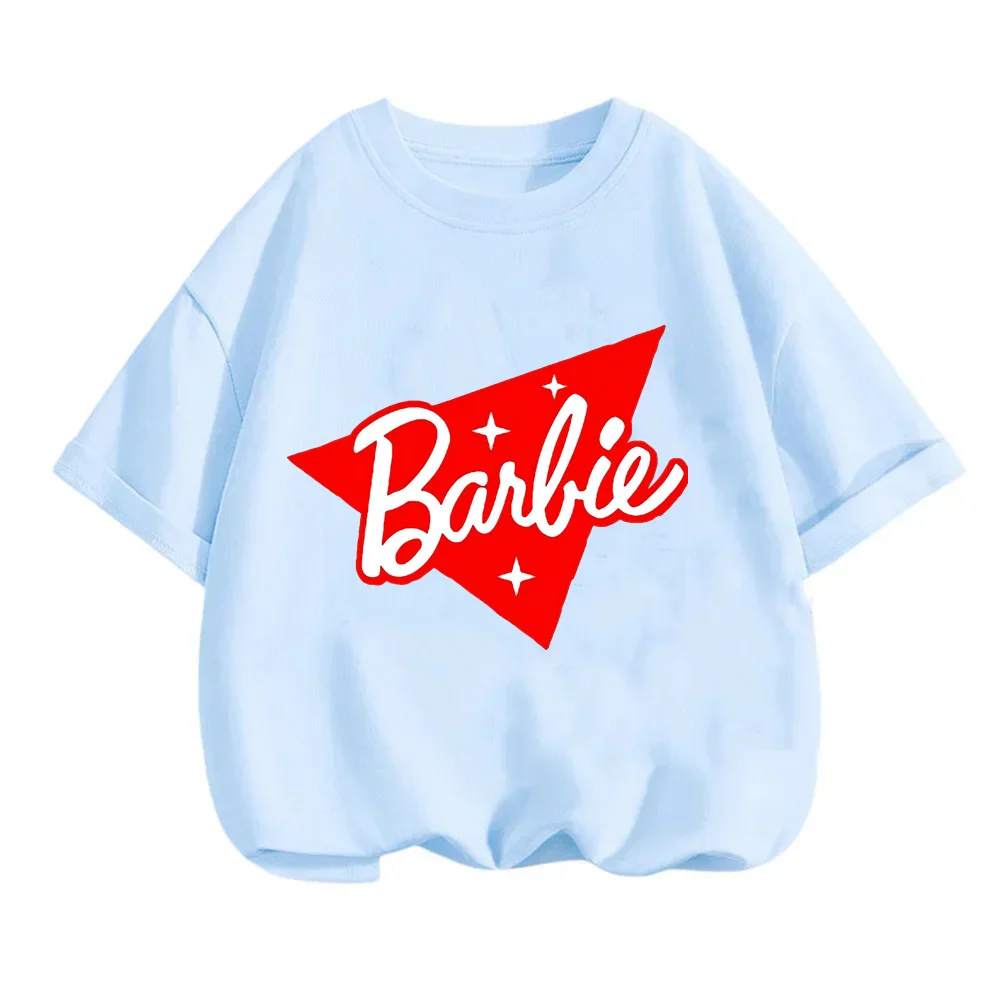 2024 New Fashion Ladies Barbie Short Sleeve Kawaii Cartoon All-Match Round Neck T-Shirt Anime Girls Breathable Tees Tops Gifts ﻿