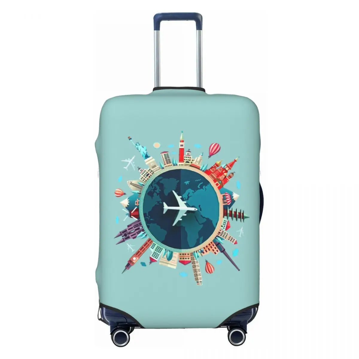 

Custom Funny Flying Around The World Luggage Cover Protector Washable Air Plane Travel Suitcase Covers