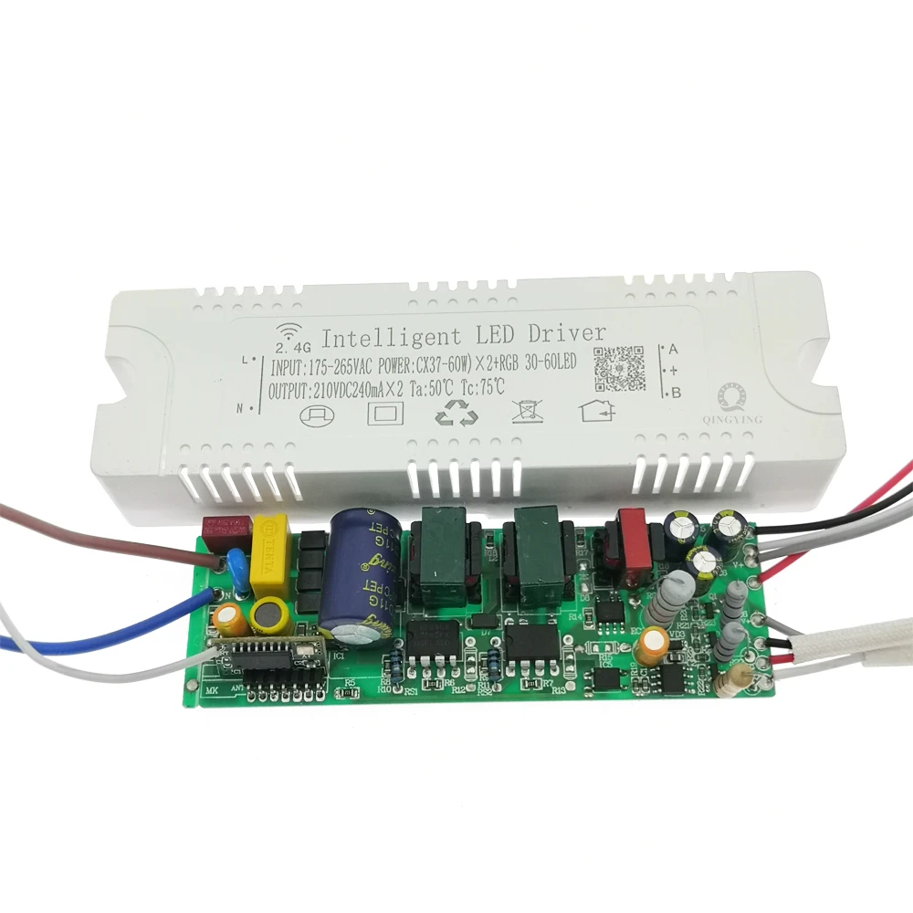 Controlador LED inteligente con atenuación, transformador de fuente de alimentación cambiable por Color, 37-60Wx2 + RGB 30-60LED 2,4G, control