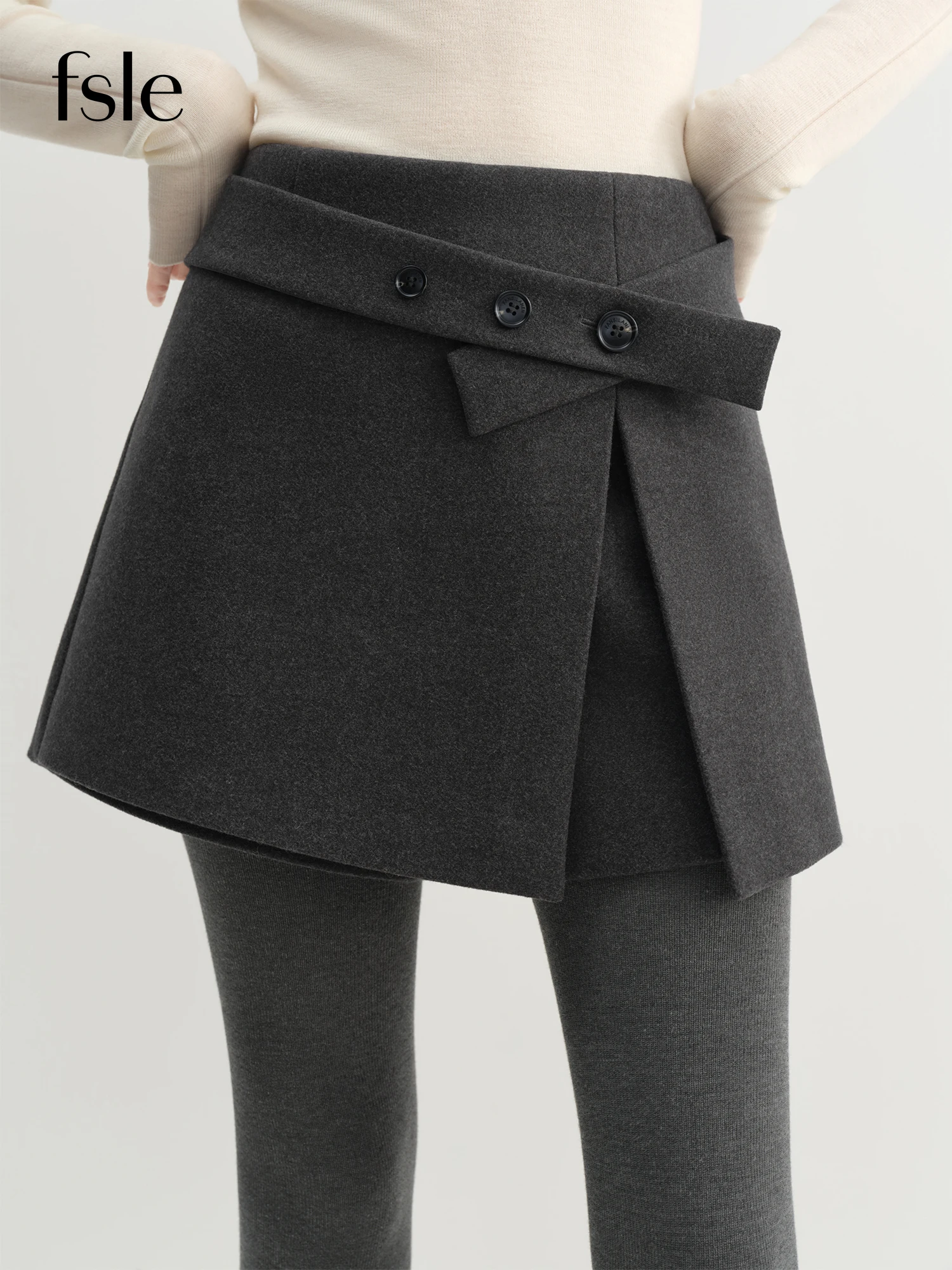 

FSLE Asymmetrical Design Women's A-Line Skirt Pant Slit Hem Flattering High-Rise Shorts Winter 2025 New Arrival Chic Essentials