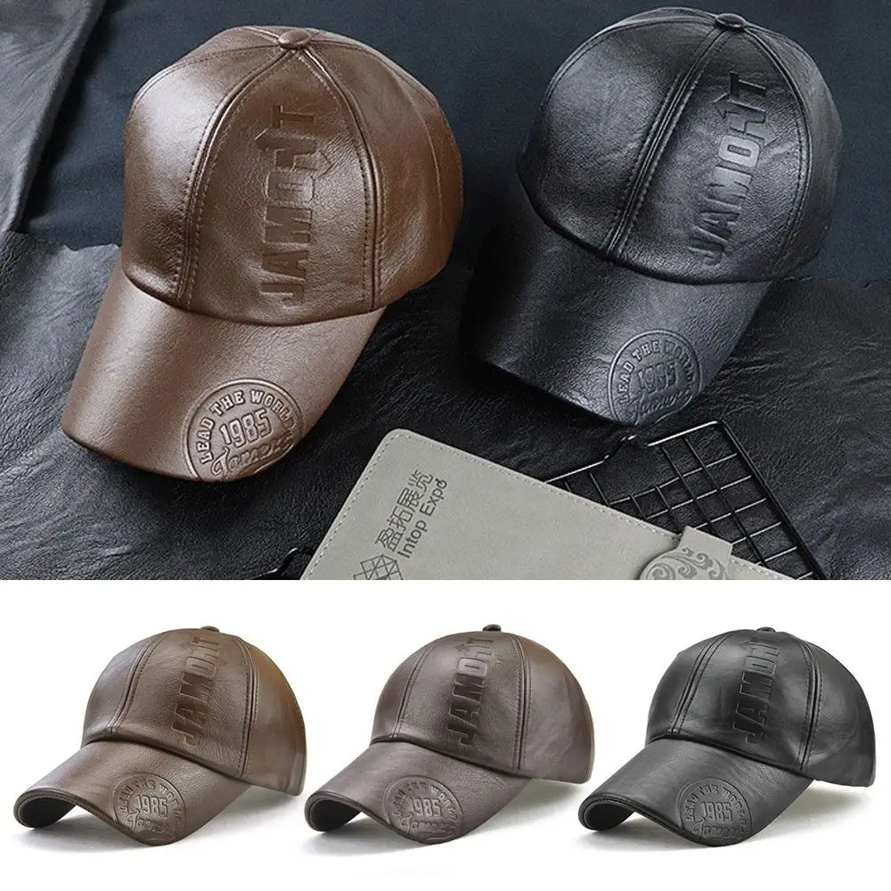 Letter Printing Leather Baseball Caps Fashion Hip Hop Outdoor Sports Thermal Hats Autumn Winter Plush Warm Caps Men Women